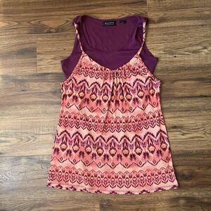 Vintage Y2K Womens Purple Pink Sleeveless Layered Blouse Aztec Boho‎ Medium